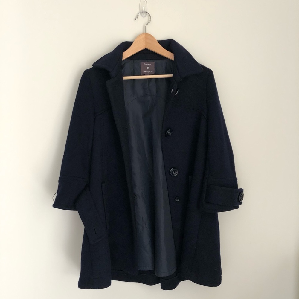 Forever 21 Peacoat Jacket Navy w/ Rosette Buttons